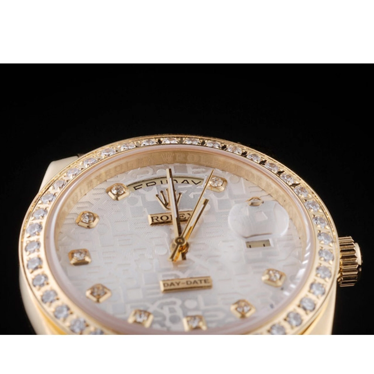 Aaa replica watch Day-Date Dial Gold White Plated Yellow Stainless 18k Rolex Steel 0709